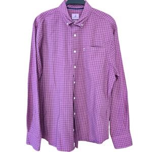 Johnnie-O Hanging out Mens Checked Long Sleeve Button Down Shirt L Pink Cottage